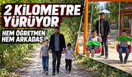 Tek derslik, iki kardeş: Öğretmenleriyle hem ders işliyor hem oyun oynuyorlar