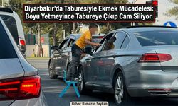 Boyu yetmeyince tabureye çıkıp cam siliyor