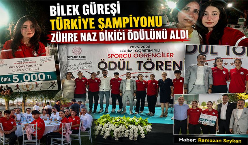 Bilek Güreşi Türkiye Şampiyonu Zühre Naz Dikici ödülünü aldı