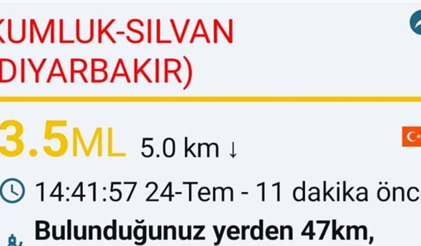 Diyarbakır'da 3.5 Şiddetinde Deprem!  Merkez Üssü Silvan