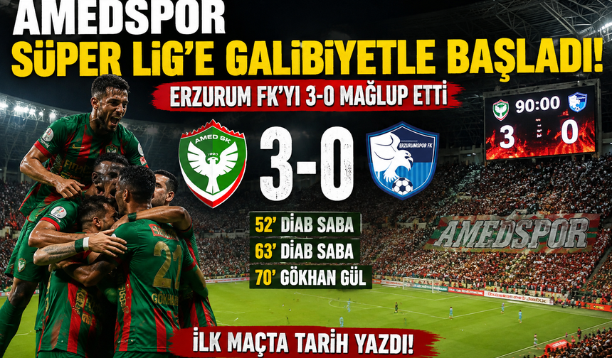 Amedspor Süper Lig’e Galibiyetle Başladı: Erzurum FK’yı 3-0 Mağlup Etti