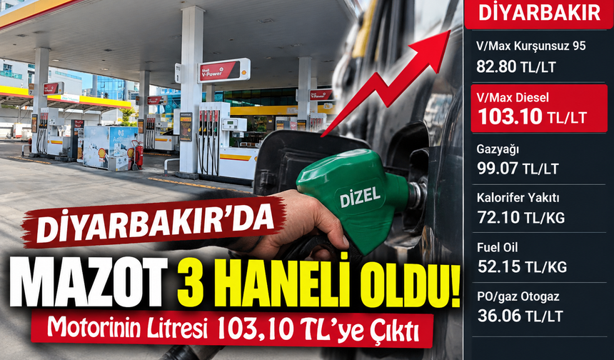 Diyarbakır’da Mazot 3 Haneli Oldu! Motorinin Litresi 103,10 TL’ye Çıktı