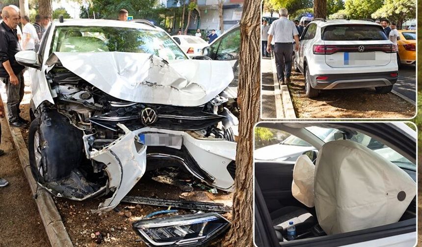 Bağlar’da Otomobil Orta Refüje Çıkarak Ağaca Çarptı