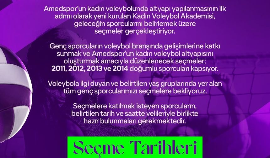 Amedspor Kadın Voleybol Akademisi için seçmeler başlıyor