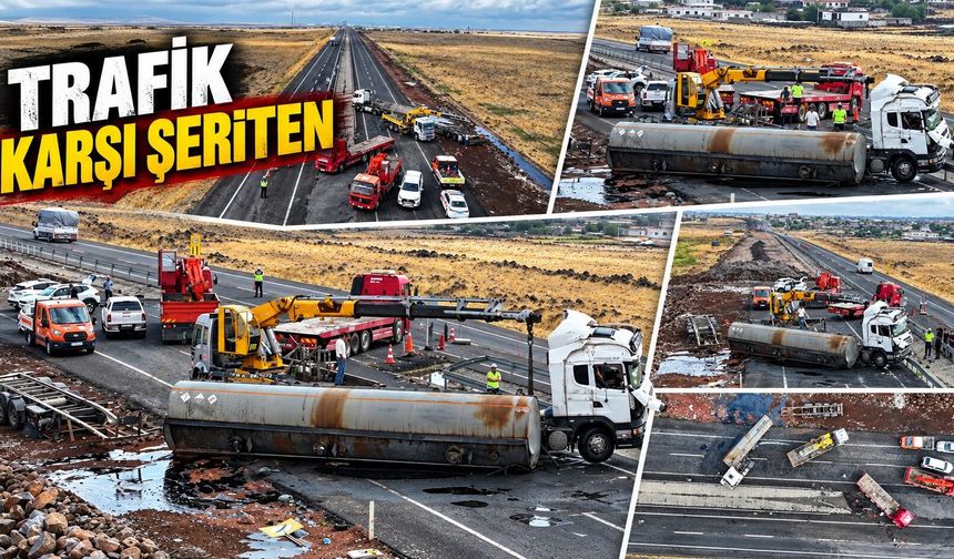 Zift yüklü tanker devrildi: Diyarbakır-Şanlıurfa yolu ulaşıma kapandı
